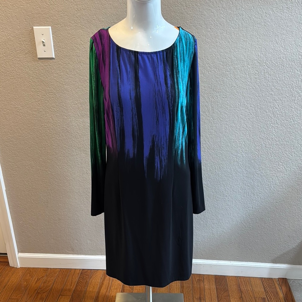 Nina Austin Blue and Purple Long Sleeve Sheath Dress